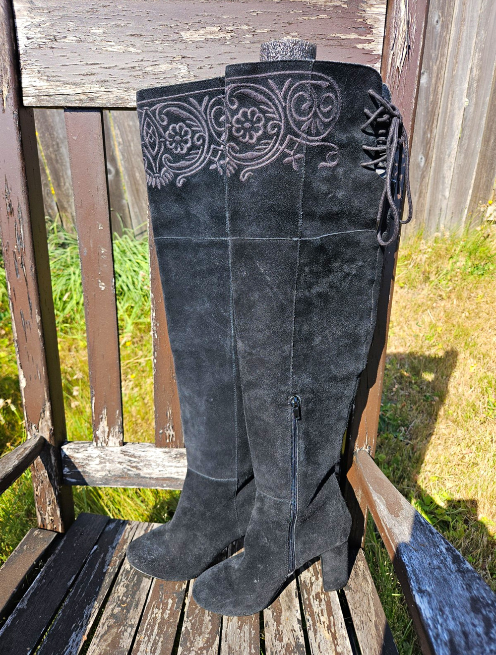 Nanette Lapore Black Suede Knee High Boots Women’s US 7.5 M Zip Lace-Up
